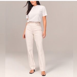 Abercrombie & Fitch 90 straight ultra high rise curve love white pants w leather